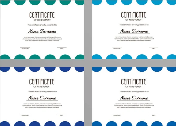 一套干净的证书模板 有五颜六色的圆圈 成就证书 可用于教育课程 礼品卡 — 图库矢量图片