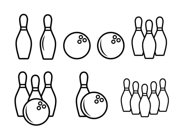 Reihe Von Bowling Umrissen Symbole Einfache Sportobjekte Bälle Und Pins — Stockvektor