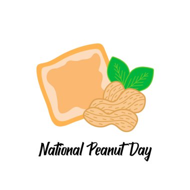 Fıstık, yaprak ve tost ile Ulusal fıstık günü kutlama afiş. Beyaz arka planda izole rozet. Vektör çizimi