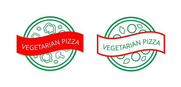 一套标志比萨饼屋 咖啡厅 比萨饼店 面包店 红色和绿色素食披萨标志 带有莫扎雷拉 矢量插图 — 图库矢量图片