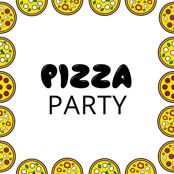 Tekrarlanabilir pizzaile eğlenceli parti afişi. Restoran, pizzacı, kafe, fırın da olay için sosyal medya afiş. Vektör çizimi