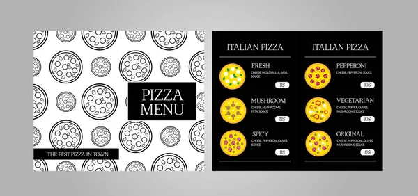 Dinning Menu Different Pizzas Cafe Restaurant Pizzeria Delivery Bakery Vector — Stock Vector