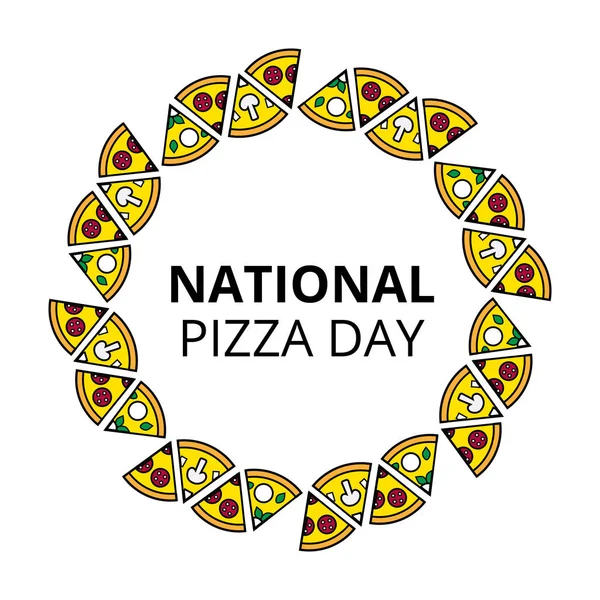Giornata Nazionale Della Pizza Composizione Dinamica Colorata Con Diverse Fette — Vettoriale Stock