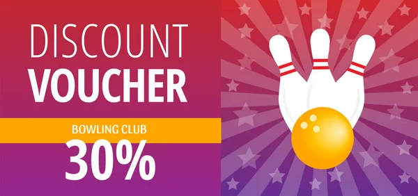 Bowling kulübü için indirim kuponu. Kırmızı ve mor renkli raptiyeli kupon. % 30 indirimli. Standart ölçekli boyut: 210 * 99 mm (8,3 * 3,4 in)