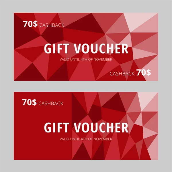 Ensemble Chèques Cadeaux Élégants Avec Fond Polygonal Rouge Modèles Coupon — Image vectorielle