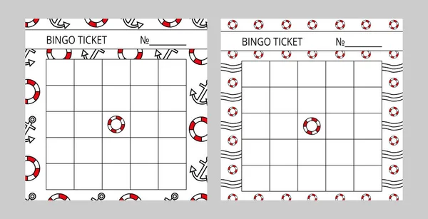 Karty Bingo Wycieczki Morskie Summertime Loteria Szablony Biletów Kotwic Kół — Wektor stockowy
