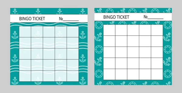 Bilety Bingo Miejscem Numery Szablony Kart Loterii Wektorowej Kotwicami Falami — Wektor stockowy
