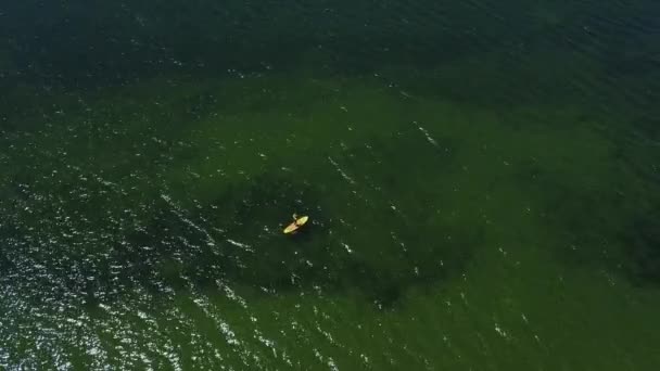 Luchtfoto drone weergave van kajak in lake — Stockvideo