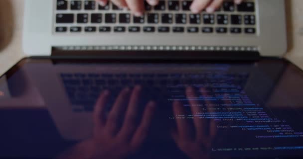 Anonymous man hands coding programming on screen laptop, development web, developer. Top view — Stock Video