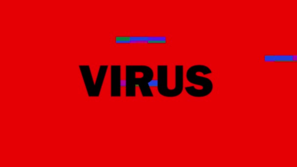 Inscription Virus glitch distortion style. Digital abstract motion background. Red background. — Stock Video