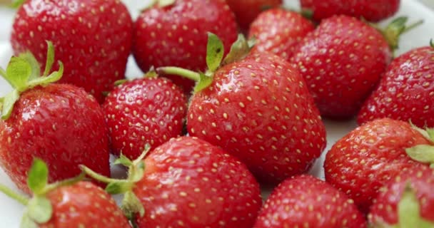 Čerstvé jahody, pomalu rotující. otočení bílého backgraundu — Stock video