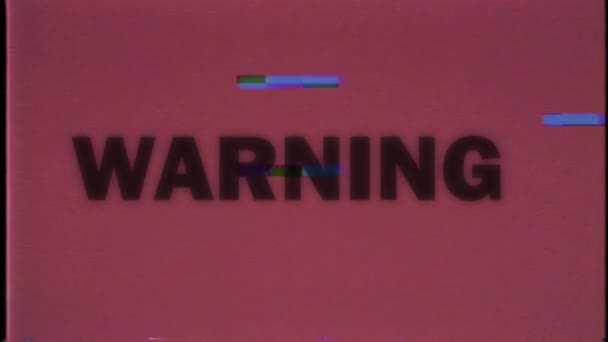 Iscrizione Avvertimento stile distorsione glitch. Sfondo di movimento astratto digitale. Sfondo rosso. Effetto VHS — Video Stock