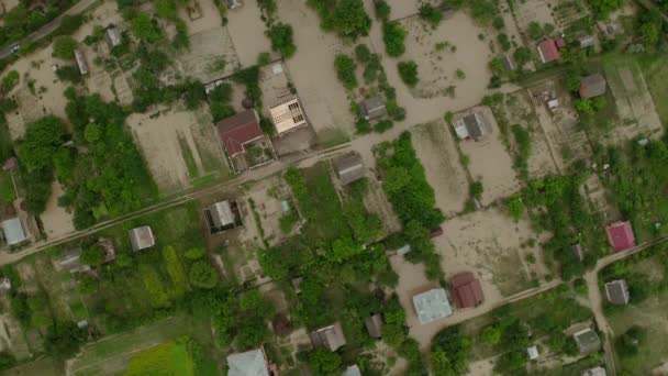 Aerial Drone view. Depiction of flooding mudslide. Suitable for showing the devastation wrought after massive natural disasters, Top wide view Midle shot — Stock Video