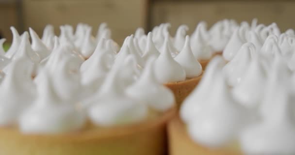 Ready sponge tartlets with cream. The camera moves, Close-up. V2 — Stock Footage Ready sponge tartlets with cream. The camera moves, Close-up. V2 Royalty Free Stock Video