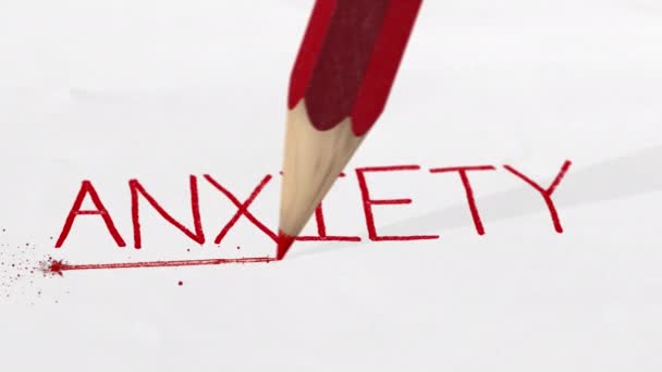 Anxiety Word Written Red Strongly Underlined Pencil Breaks Tip Close — Stock Video