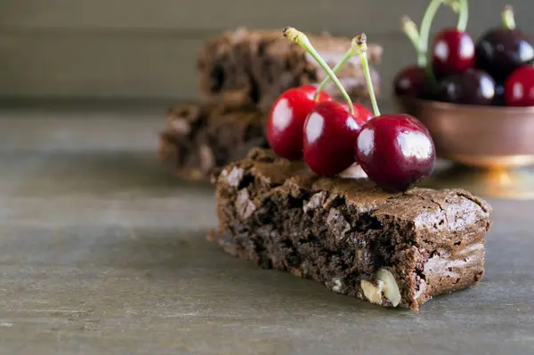 Brownie Dark Chocolate Cakes Baked Oven Cut — Stock Photo, Image