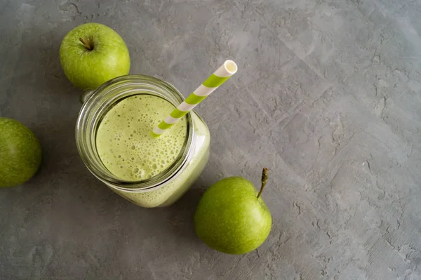 Gesunder Entgifteter Grüner Smoothie Einmachglas — Stockfoto