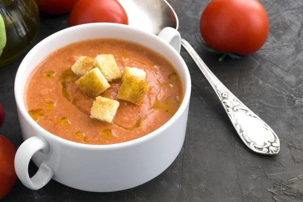 Tradycyjne Gazpacho Zimnej Zupy Hiszpańska Śródziemnomorska — Zdjęcie stockowe