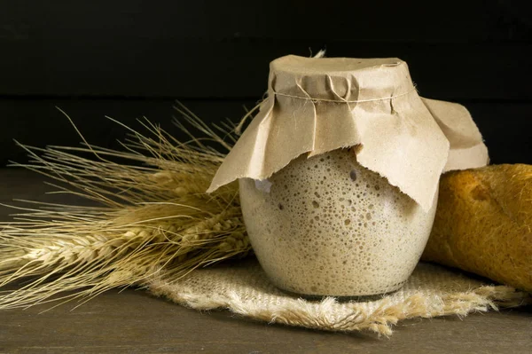 Massa Centeio Ativa Frasco Vidro Para Pão Caseiro — Fotografia de Stock