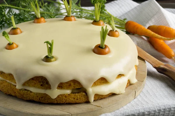 Домашний Торт Традиционный Морковный Пирог Сливками — стоковое фото