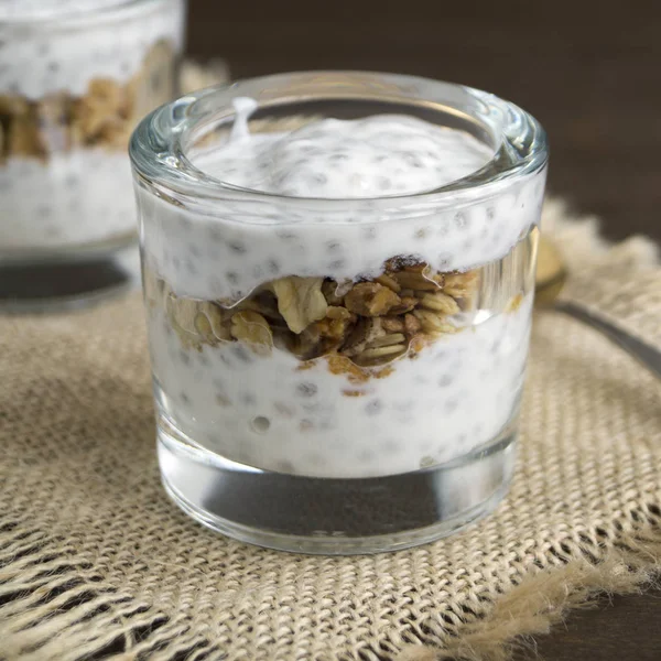 Yogur Natural Con Semillas Chía Granola — Foto de Stock