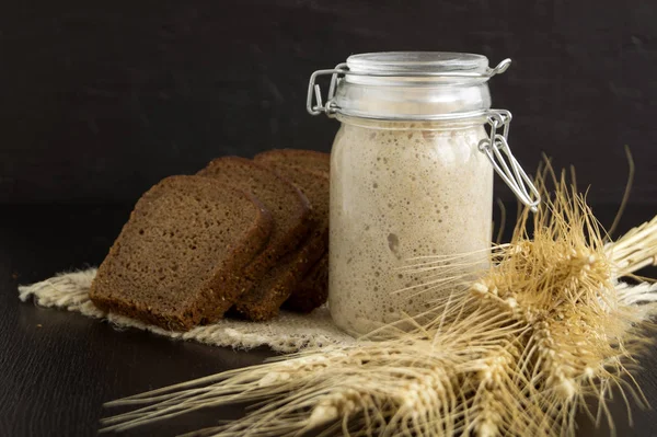 Pasta Madre Segale Attiva Barattolo Vetro Pane Fatto Casa — Foto Stock