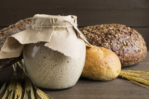 Massa Centeio Ativa Frasco Vidro Para Pão Caseiro — Fotografia de Stock