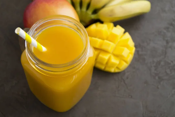Fresh Fruit Juice Jar Dark Background — Stock Photo, Image