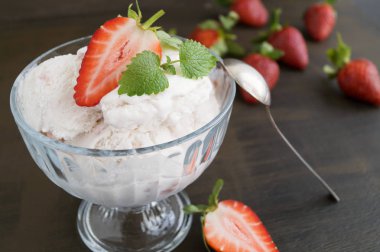 Cam vazo içinde dondurma topları.