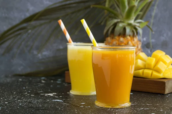 Pineapple juice in a jar with a straw. — Stock Photo, Image
