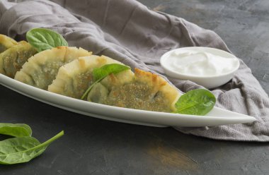 Koyu bir arka plan üzerinde ıspanak ile Vejetaryen ev yapımı köfte.