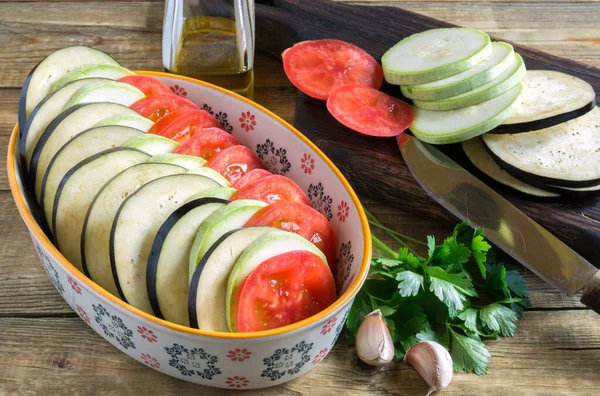 Gemüse Zum Kochen Ratatouille Zubereitet Traditioneller Französischer Eintopf — Stockfoto