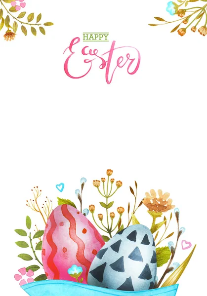 Akvarelu ilustrace Veselé Velikonoce. Blahopřání. — Stock fotografie