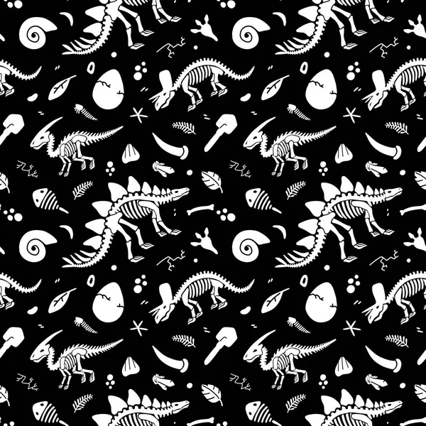 Dinosaur skeletons and fossils. Vector seamless pattern. 