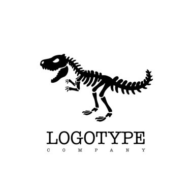 Vektör logotipi dinozor iskeleti t-rex beyaz arka plan üzerinde izole. 