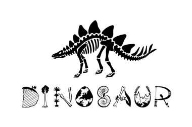 Vektör logo dinozor iskelet stegosaurus beyaz arka plan üzerinde izole. 