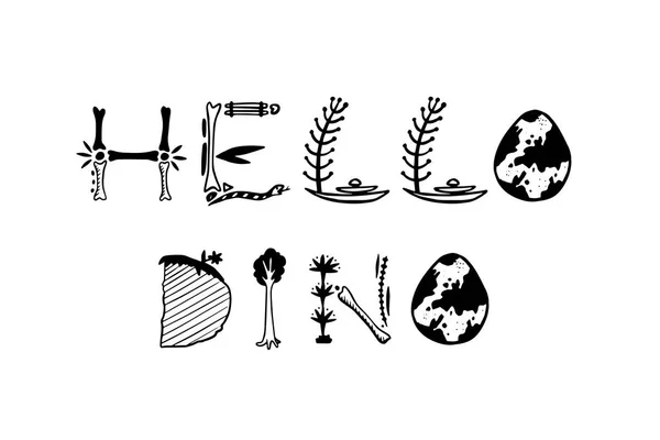 Nápis dinosaurus písmo nápisu, plakátu a nálepka koncept s textem Hello Dino. — Stockový vektor