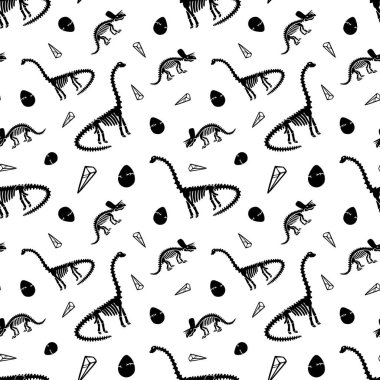 Dinazor iskeleti ve fosiller. Vektör seamless modeli. 