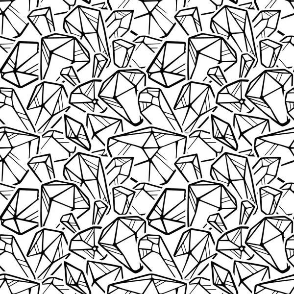 Vector black line crystals seamless pattern isolated on white background — Stock Vector