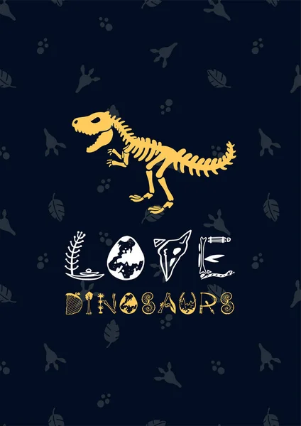 Ilustración de dinosaurios vectoriales. Cartel de Dino de dibujos animados Love dinosaurs — Vector de stock