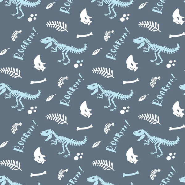 Dinosaur skeleton and fossils. Vector seamless pattern. — Stock Vector