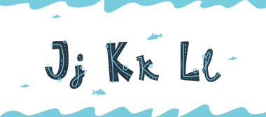 Vektör sualtı latin harfleri J, K, L İskandinav tarzı