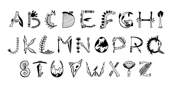 Hand drawn art font. Cute paleontology letters — Stock Photo, Image