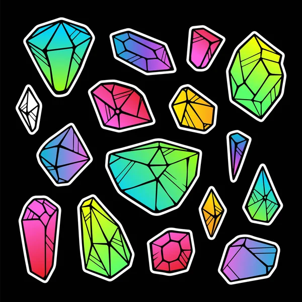 line color neon gradient crystals stickers isolated on black background
