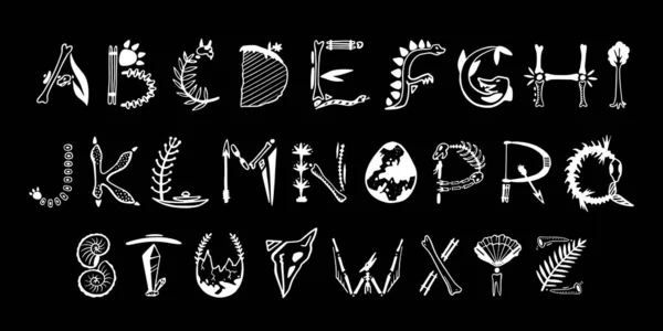 hand drawn art font. Cute paleontology letters