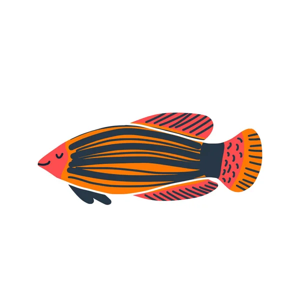 Isolated fish illustration. Set of freshwater aquarium cartoon fishes. — Stock Vector