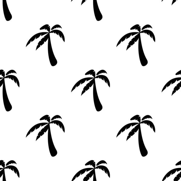 Bezszwowy wzór z czarnymi palmami sylwetki. Izolowane na białym tle. — Wektor stockowy
