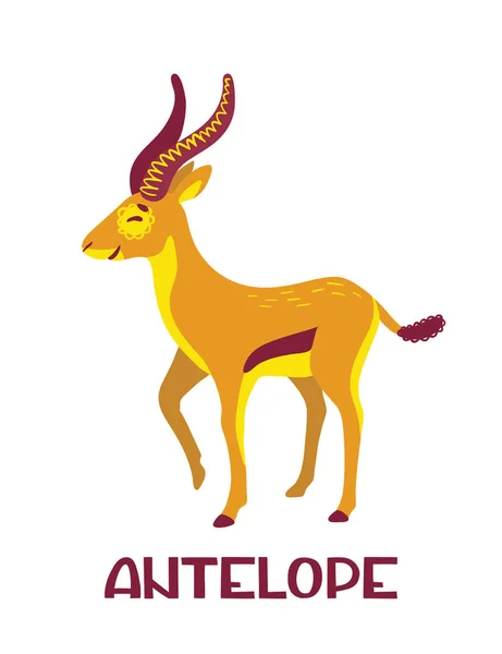Antelope söt tecknad karaktär med bokstäver. Illustration isolerad på vit bakgrund. — Stock vektor