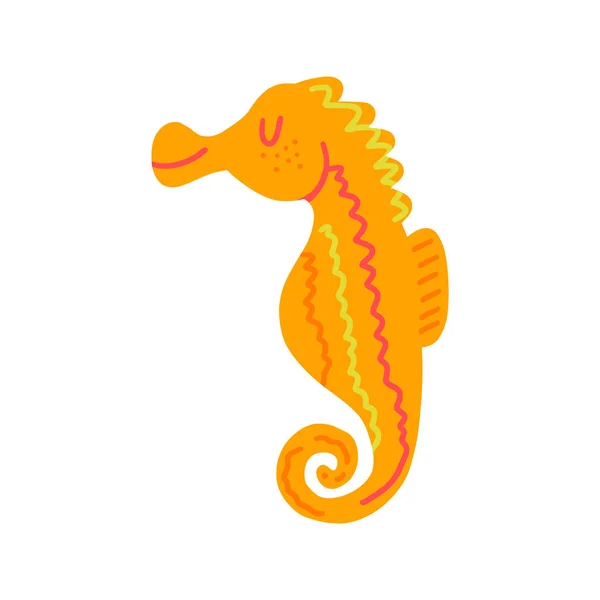 Mořský kůň ilustrace izolovaný na bílém pozadí. Oranžový kreslený znak. — Stockový vektor