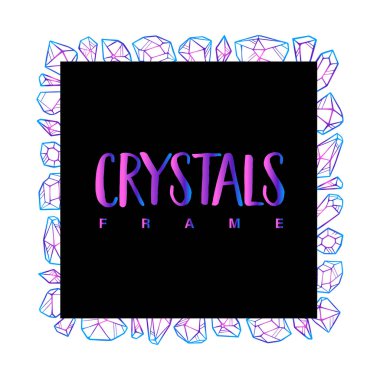 Renkli neon anahat kristallerinin çerçeve şablonu